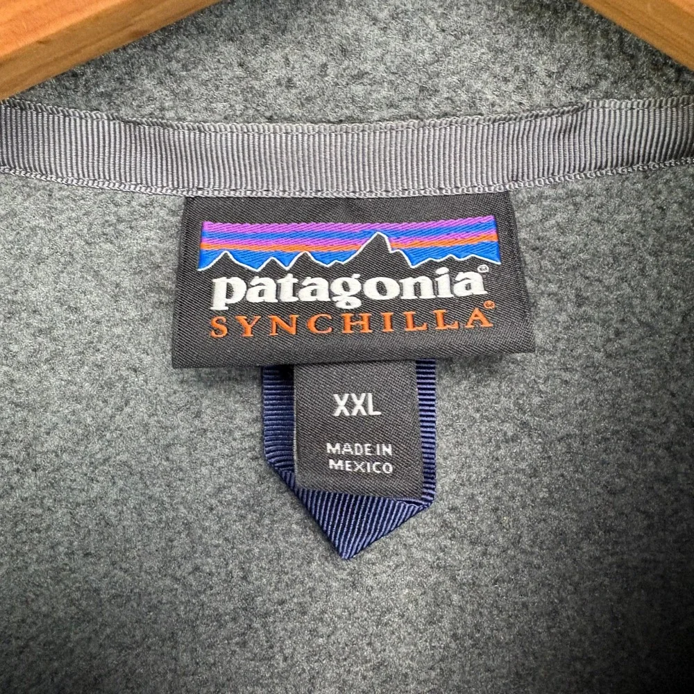 Patagonia Synchilla Fleece Vest Mens XXL Gray Natural Light Beer Logo Full Zip‎